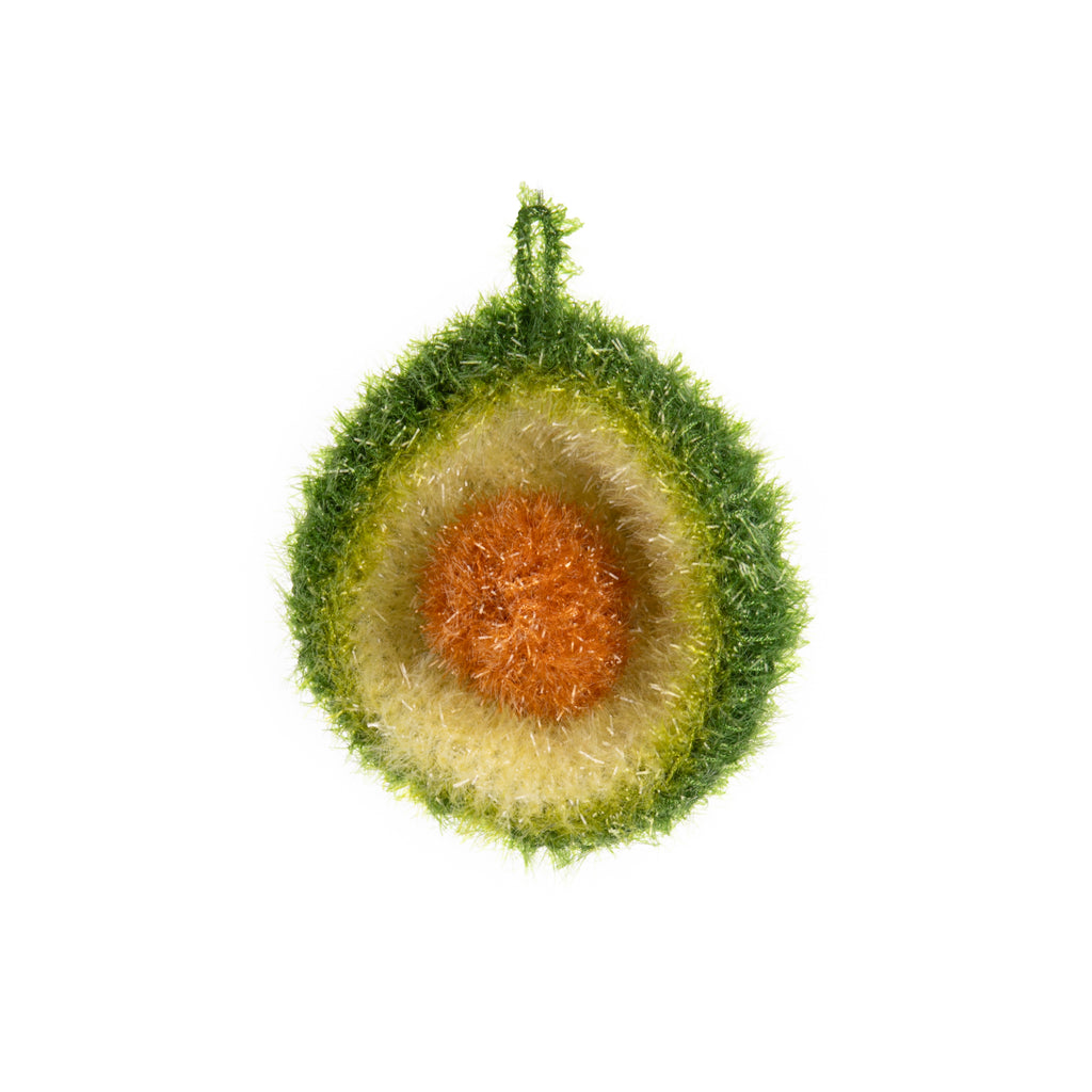 This sponge is hand-knitted in Korea from polyester yarn. It can be used for a long time without getting damaged and they do not scratch sensitive surfaces such as pans or hobs. Shaped like an avocado, this will add an element of fun to washing dishes and is the perfect addition to any California kitchen.  7" x 5".