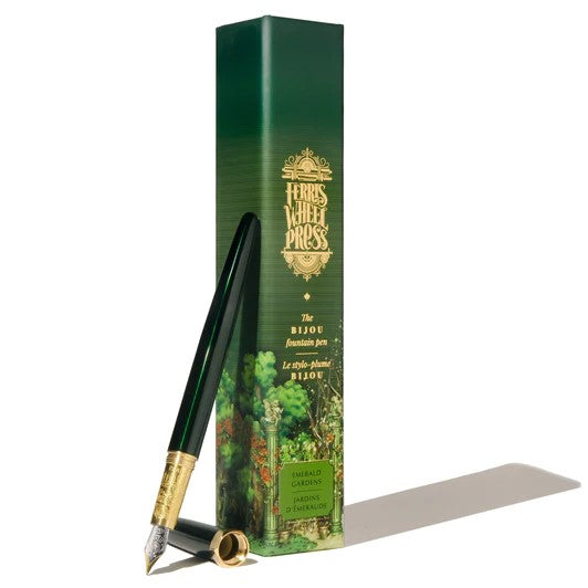 Inspired by the grandeur of crown jewels, this pen captivates with its emerald-green lacquered finish and double gold-plated brass accents. Its two-tone steel nib ensures smooth strokes, while a removable feeder unit makes it easy to use and maintain. This pen is an elegant writing instrument and a symbol of luxury.