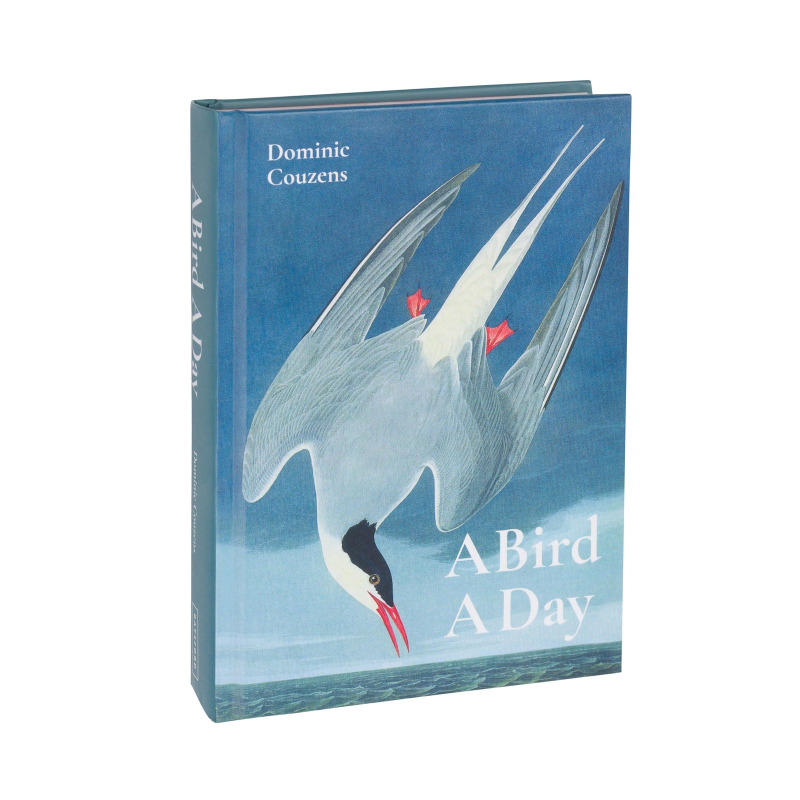 A hardcover book titled 'A Bird A Day' by Dominic Couzens, featuring a detailed illustration of a flying tern on the cover against a clean white background.