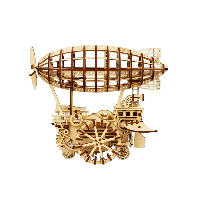 This wooden airship 3D puzzle will keep you busy as you put the pieces together. This puzzle kit has extraordinary details, including mechanically geared moving wheels. size: 11.8" x 8.4" x 9.8". Ages: 14+.