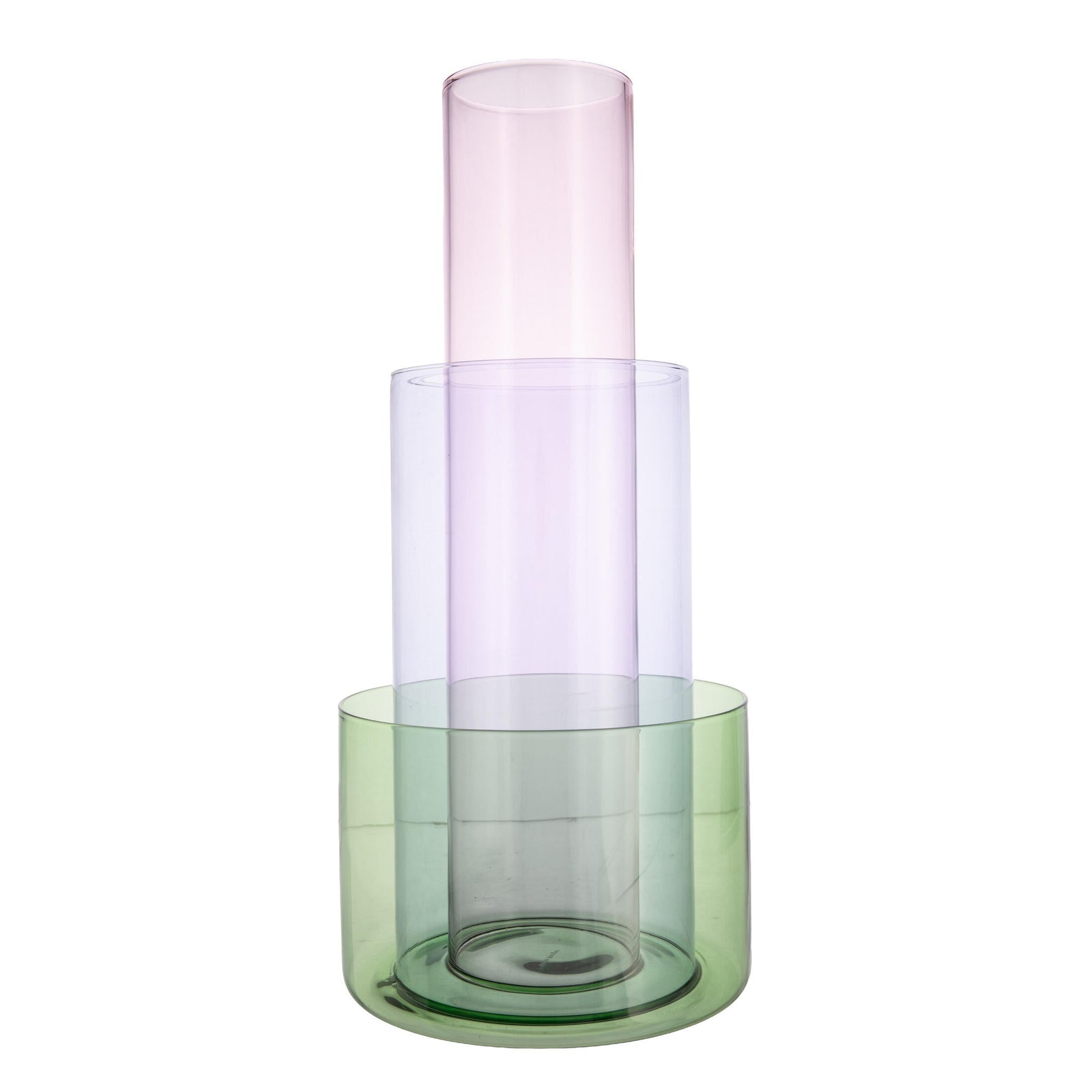 Glass vase with three-tone design on a white background