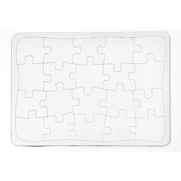 This blank puzzle kit lets you create your own jigsaw puzzle! Create your own design with this do-it-yourself puzzle. Draw on the white, heavy duty chipboard surface with markers, crayons or paints.  Included tray makes it easy to keep the interlocking pieces together. 20 die-cut pieces plus base. Dimensions: 7" x 10".