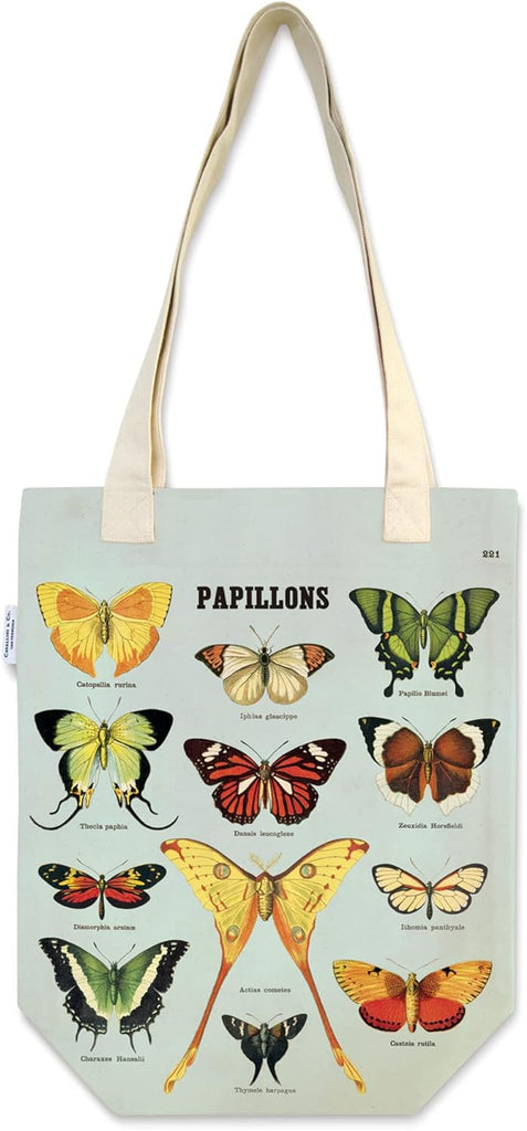Carry groceries, books, gym kit and more in style with this striking tote bag. Featuring vintage botanical drawings of gorgeous and colorful butterflies, this 100% heavy cotton canvas tote has double-stitched handles and a super useful interior slip-pocket. Material: 100% cotton canvas Dimensions: 13" x 17".
