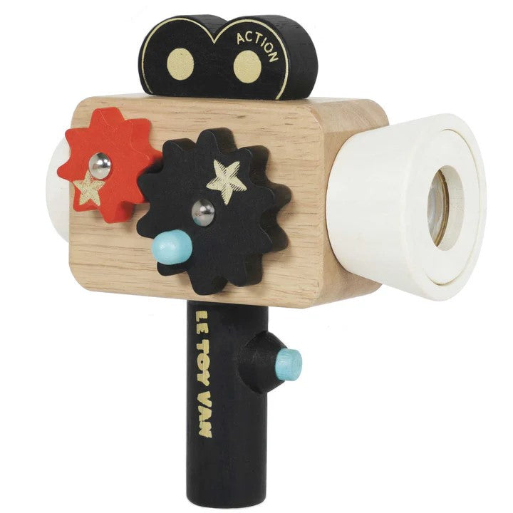 Lights, camera, action! Hollywood is calling for budding young actors or film directors with this dazzling wooden toy film camera. Let little imaginations run wild as they find their inner movie star with this stimulating wooden toy an ideal way to encourage language and social development skills. 5" x 3" x 5.5"