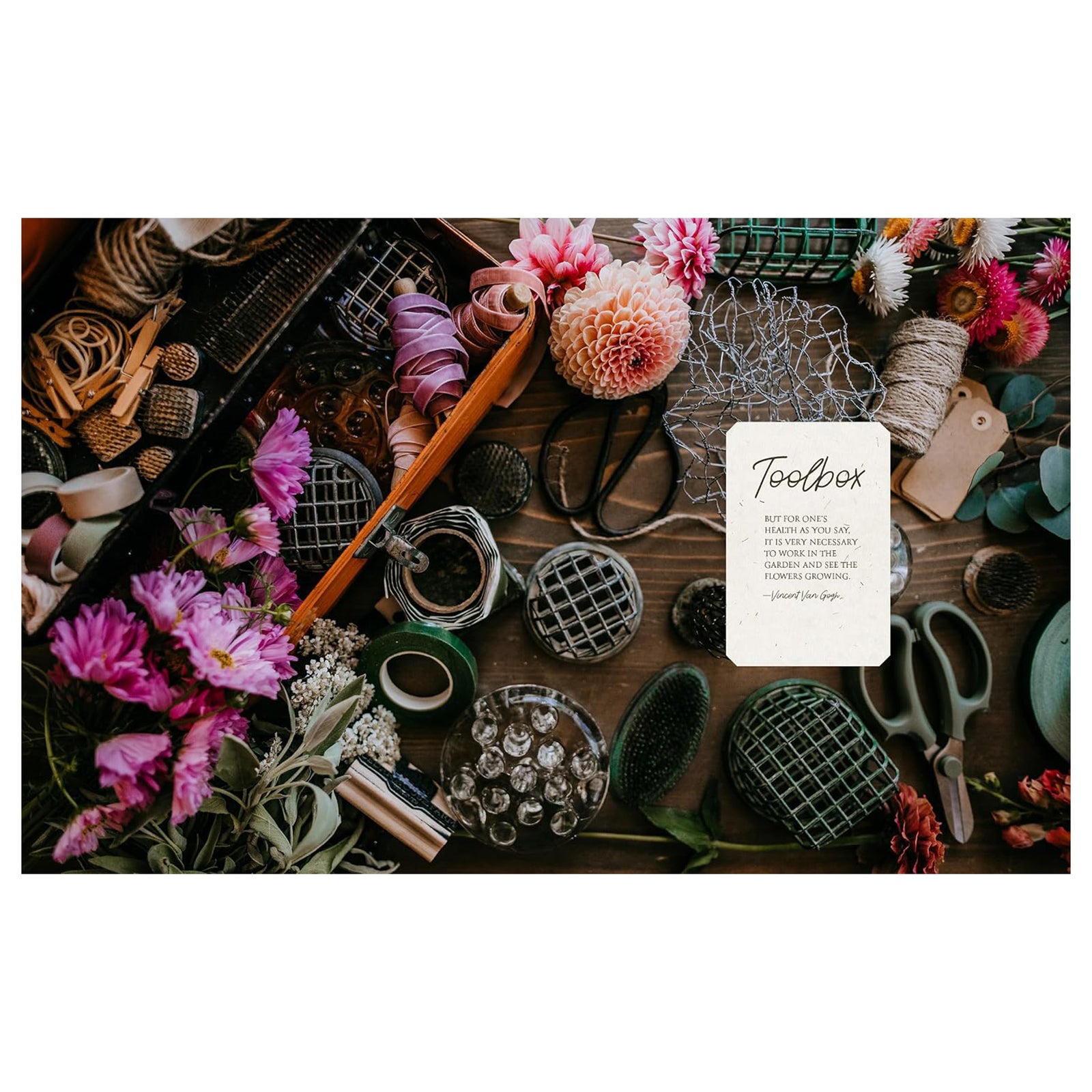 The Love Language of Flowers book cover, featuring a photograph of pink and white dahlia flower arrangements in small pots against a dark green background. The title is written in large white text at the top, with the authors' names, Jess Buttermore and Lisa McGuinness, at the bottom.