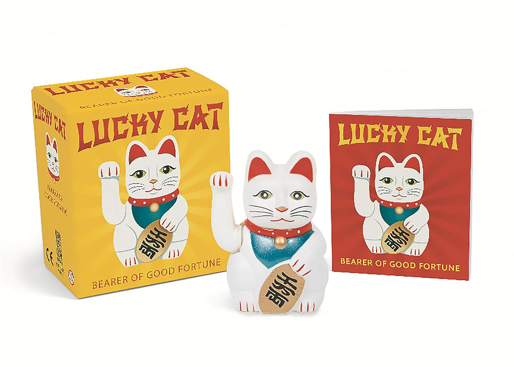 The Lucky Cat is regarded as a charm that brings good fortune to its owner. Included herein is a mini Lucky Cat figure with motorized arm and a 32-page illustrated book on the history of this ancient talisman. Battery included Materials: plastic Dimensions: Cat figurine: 3" x 2". Booklet: 2.5" x 3".