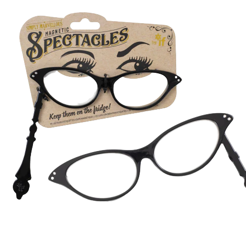 These fun reading glasses are shaped and styled like vintage lorgnettes, and are magnetic for you to pin them to the fridge so that you have a handy pair of readers whenever you need a little bit of help with warnings, ingredients, needle threading or instructions! One strength suits all.