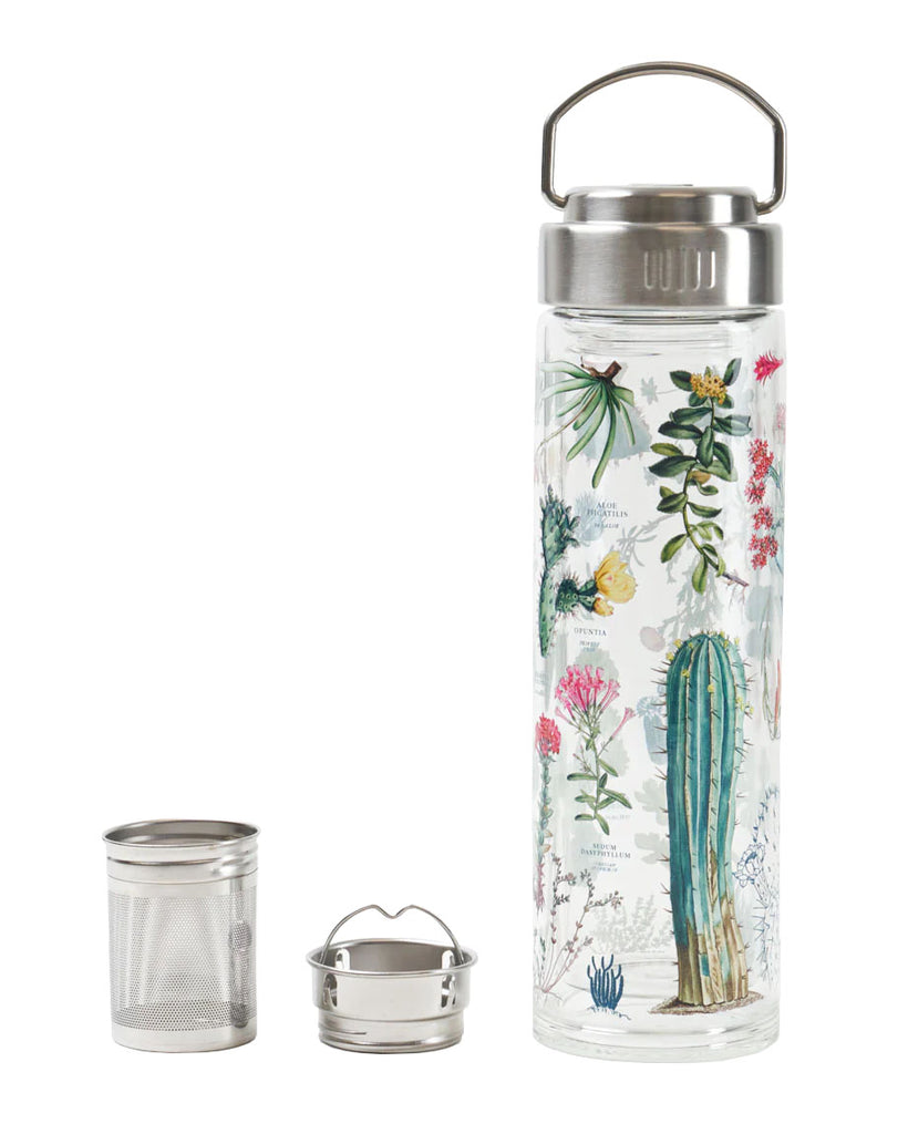 Whether or not you’re the type to savor a good cactus tea, this succulent-inspired infuser is here to keep you hydrated like a Saguaro after a good rainstorm. Made from the highest quality, double-walled glass, this vibrant vessel comes complete with a removable, stainless steel tea infuser basket. 15oz.