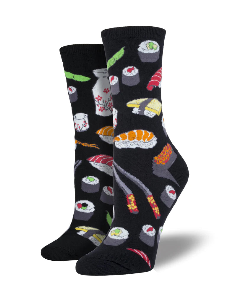 Do you love sushi as much as we do? Then these socks are for you! Featuring chopsticks and a variety of sushi rolls, wear these on your next sushi excursion and your outfit will definitely be on a roll. Cotton rich socks (58% cotton, 41% nylon, 1% spandex). Size: Fits Men's shoe size 7-12.5, Ladies shoe size 8.5 - 14)