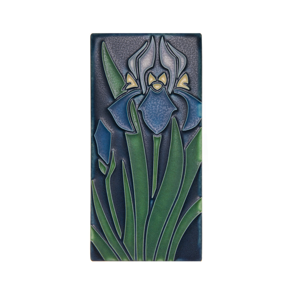 Tile artist Nawal Motawi mingled visual cues from multiple Arts & Crafts-period renderings to arrive at this design. Like the flower itself. this beautifully striking art tile is more declarative than demure. Actual Tile Size: Approximately 3 7/8” x 7 7/8”. Notch at the back for hanging.