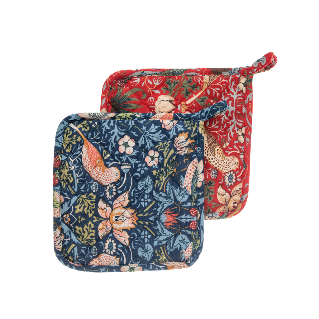 Add a touch of Arts & Crafts elegance to your kitchen with this Strawberry Thief print potholder. The intricate “Strawberry Thief,” is one of the most iconic works of the 19th century by champion of the Arts and Crafts Movement, William Morris (1834-96). 8 x 8". Quilted for safety. 100% Cotton with polyester filling.