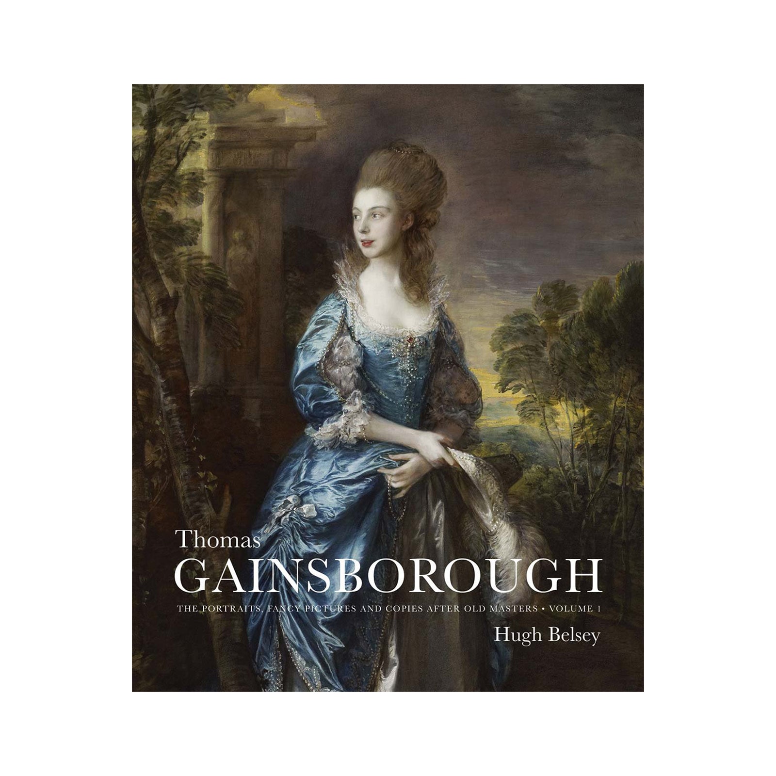 Book cover featuring a painting by Thomas Gainsborough of a woman in a blue dress with a landscape background
