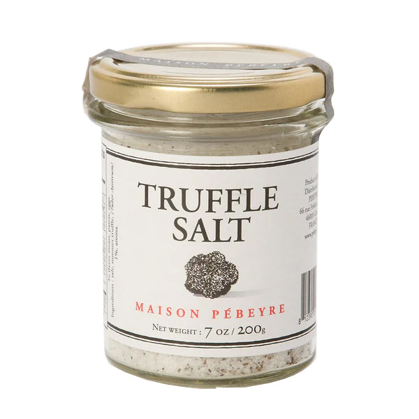 Delicious French finishing salt from Maison Pebyre. Flavored with shaved truffles. You can sprinkle this salt on eggs, meats, pastas, risottos, vegetables, and baked potatoes. Your taste buds will have a great time figuring out the best way to use this truffle salt. 7oz / 200g Contains real truffles.