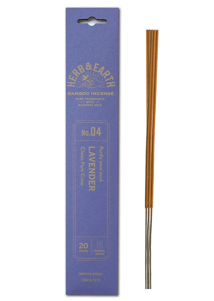 Herb & Earth natural bamboo incense sticks are of the highest quality and produce minimal smoke. Delicately fragranced with natural lavender oil. Natural bamboo incense sticks Fragranced with natural oils No artificial dyes Pack contains 20 sticks Approx 30 mins burn time per stick.