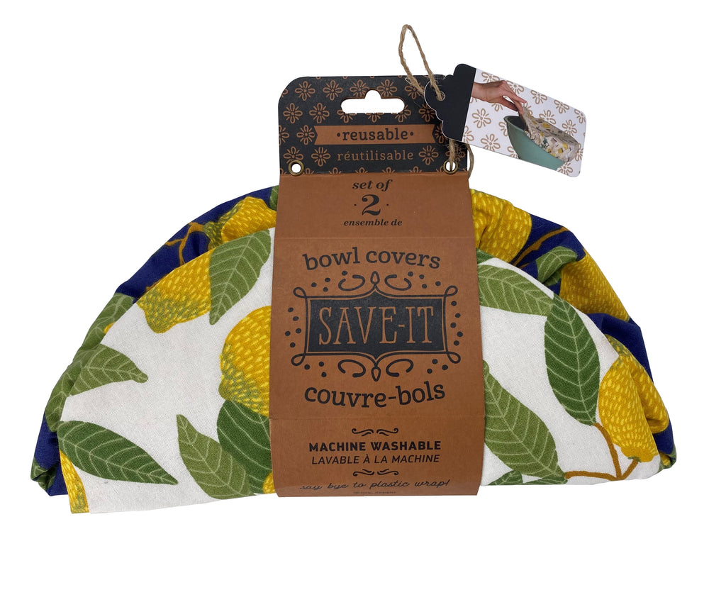 Eliminate the need for plastic wrap with reusable covers. The pretty citrus print on the outside keeps your kitchen looking cute, and the lining prevents moisture from escaping and keeps food happy. 100% Cotton / 50% Polyurethane / 50% Polyester Lining Machine wash warm, Set of 2. 1 x 10.5" diameter, 1 x 9" diameter.