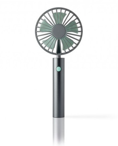 Portable, rechargeable fan for indoor & outdoor use. Handy, mobile, stylish – the new rechargeable battery operated fan FLOW for indoors & outdoors brings a fresh wind. With a stand and a hand strap. Rechargeable via USB cable.Material: aluminum, ABS Dimensions: Height: 22.2 cm, diameter fan head: 9.7 cm