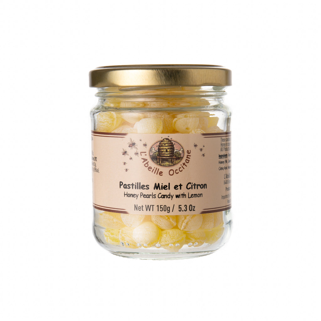 These delicious candies are cooked with all-natural honey and lemon flavors, in a traditional copper cauldron. Great for a quick, sweet treat, pop one of these candies in your mouth and enjoy their tangy lemon taste. Made in small batches in Provence, France 5.29 oz.