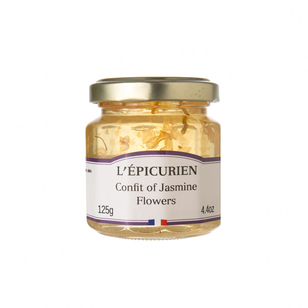 Made with the highest quality ingredients, using no additives or preservatives, this confit is the true tase of Provence, France. This delicate Jasmine confit can be mixed with cream, yogurt, ice cream, or even paired with cheese. Its delicate floral flavor is versatile and truly divine. Made in France. 4.4 oz.
