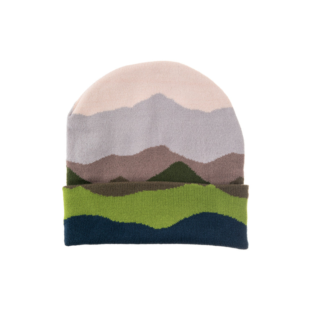 Inspired by the majestic spring mountains, the intricate landscape design brings a touch of nature to your outfit. Made from high-quality acrylic, this beanie is not only soft and comfortable, but also great for the environment. Construction: 100% Acrylic One Size Fits most adults