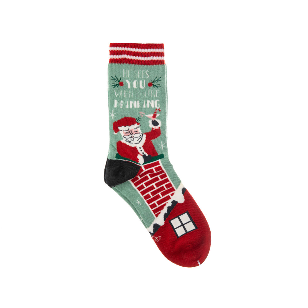 Santa is taking count of your drinks with these festive Holiday socks. Made of a soft, cotton blend material and perfectly elastic for comfortable wearing.