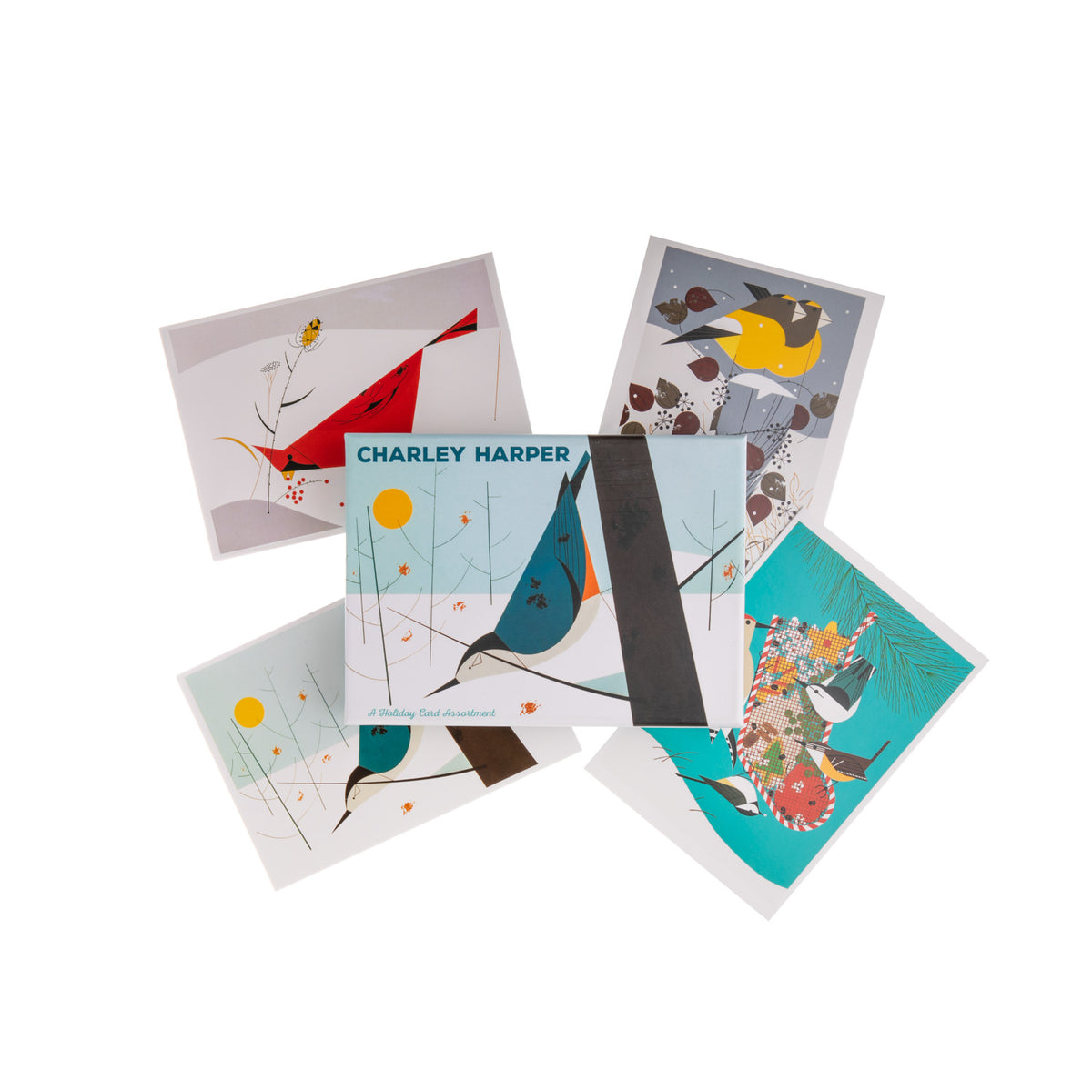 Harper's charming takes on birds convey a deep love of nature and a penetrating insight into their habits and habitats. Four of his winter bird images are featured in this holiday card assortment.