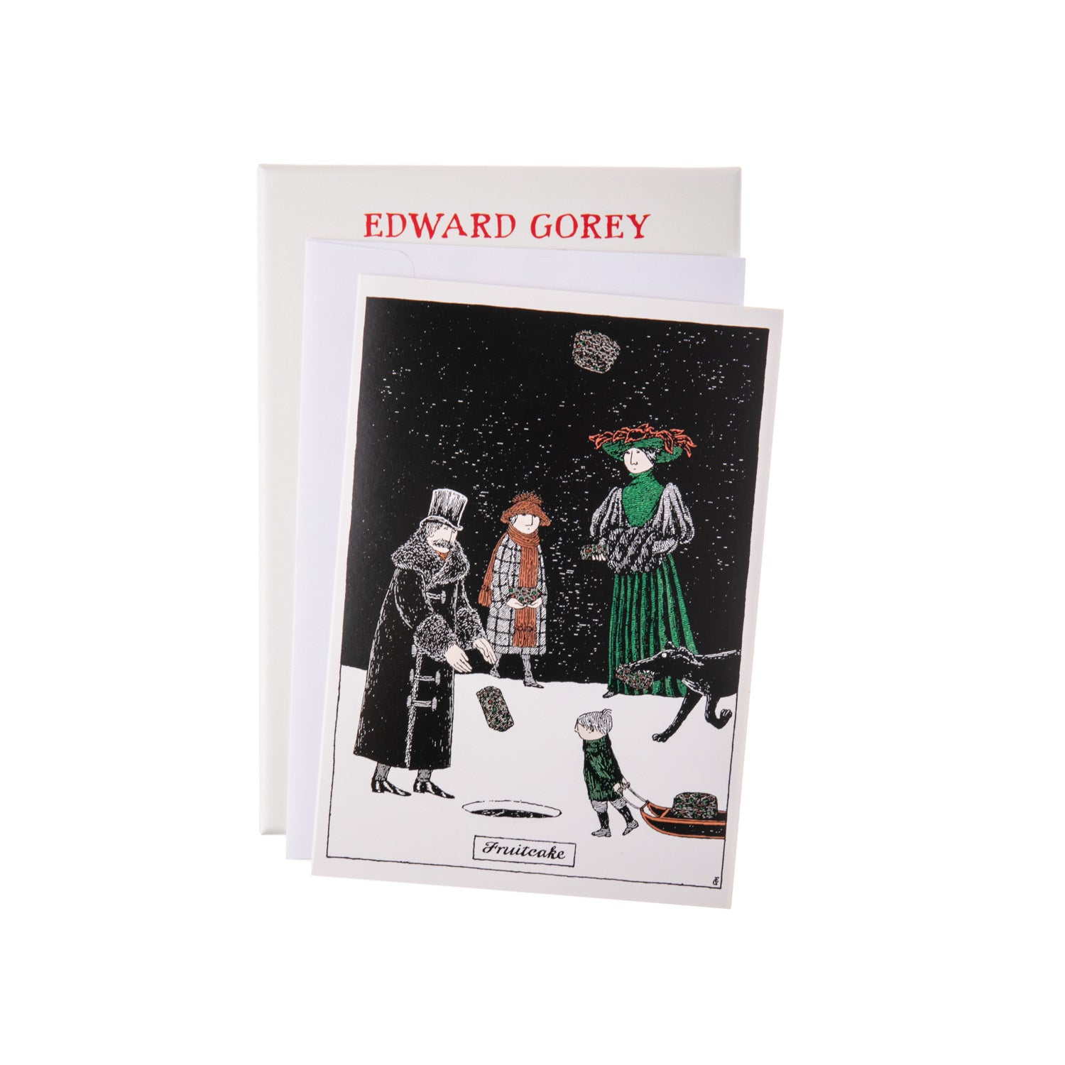 Edward Gorey knew just what to do when fruitcakes during the holidays. Send your season’s greetings with these holiday cards, which are sure to elicit a laugh.