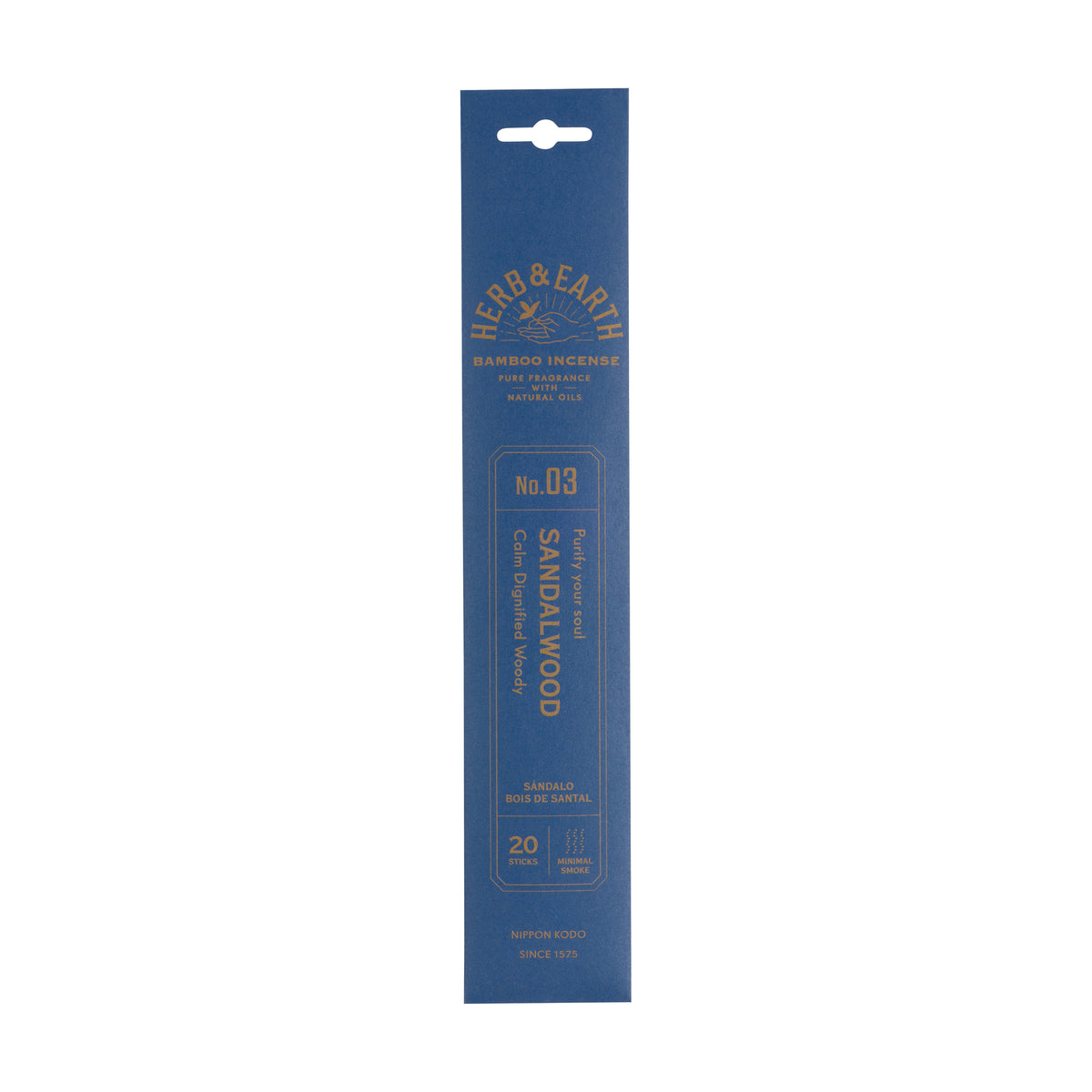 Herb & Earth sandalwood incense sticks with packaging on a white background