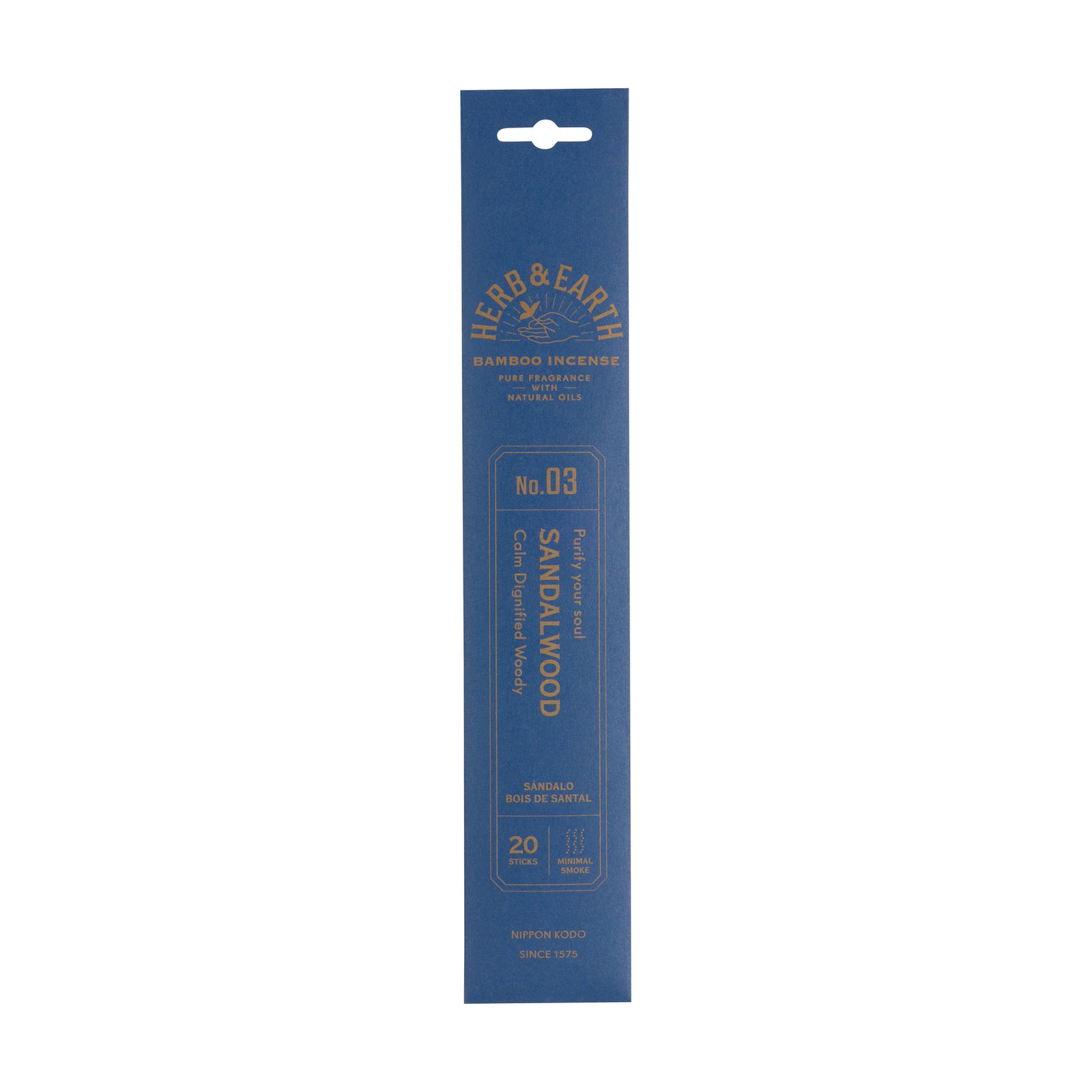 Herb & Earth sandalwood incense sticks with packaging on a white background