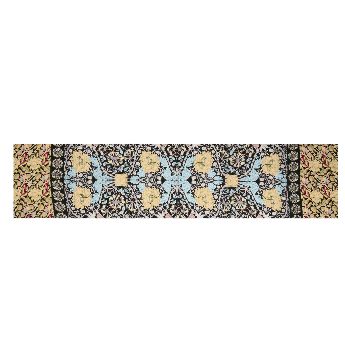 This gorgeously patterned crepe de chine silk scarf is inspired by a design in the archive of the 19th-century designer, artist, and writer William Morris (1834-1896). Morris was associated with the Pre-Raphaelite Brotherhood and a founder of the British Arts &amp; Crafts Movement