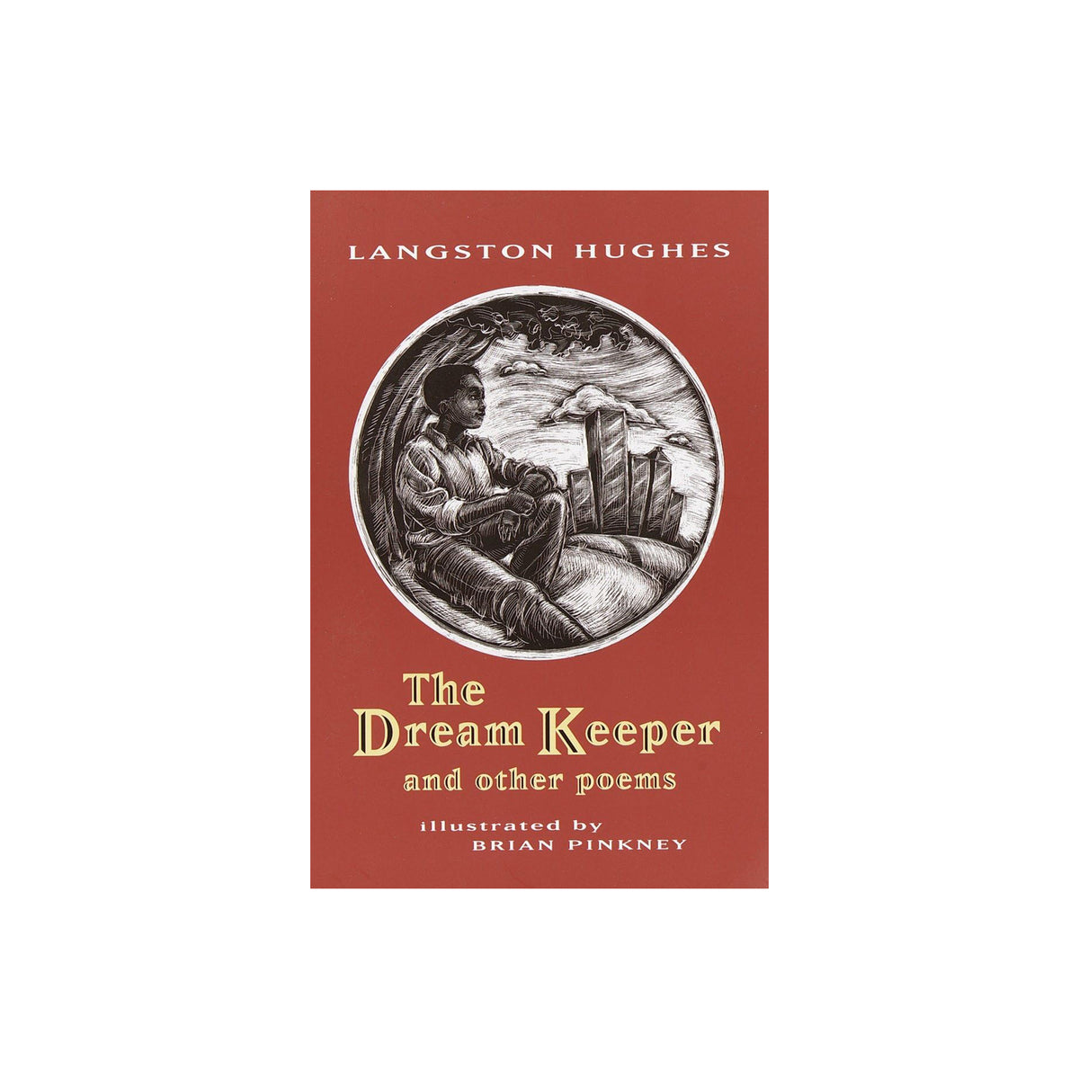Book cover of 'The Dream Keeper and other poems' by Langston Hughes with an illustration of a child sitting on a fence.