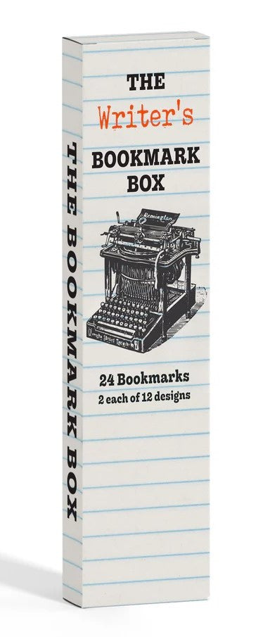 For the creative writer, the Writer's Bookmark Box contains 24 paper bookmarks with 12 unique designs. With quotes about writing and reading, these bookmarks provide inspiration while holding your place in your current read. This set of bookmarks makes a great stocking stuffer. 24 paper bookmarks Dimensions: 7" x 2"