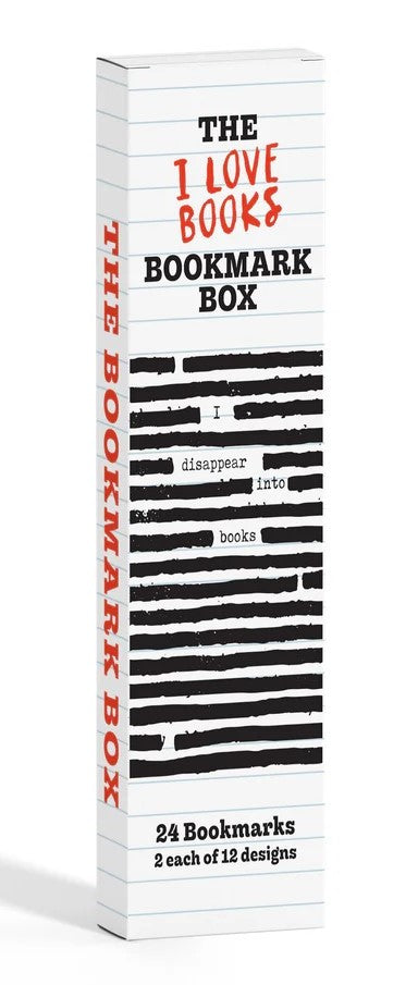 For the avid reader, this I Love Books Bookmark Box contains 24 paper bookmarks with 12 unique designs. This set of bookmarks makes a great stocking stuffer, or birthday gift to a bibliophile loved one. Get it for yourself, or share with the members of your monthly book club!  24 paper bookmarks Dimensions: 7" x 2"