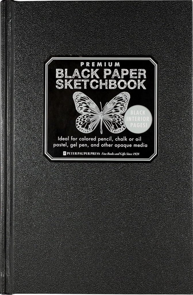 Switch up your white-paged sketchbooks for something that is sure to make your art, notes, and other doodles stand out! This sketchbook with black paper is ideal for chalk or oil pastel, colored pencil, gel pen, and any opaque media. Dimensions of sketchbook: approx. 5" x 8'' 96 sheets (192 pages) of 110 gsm paper