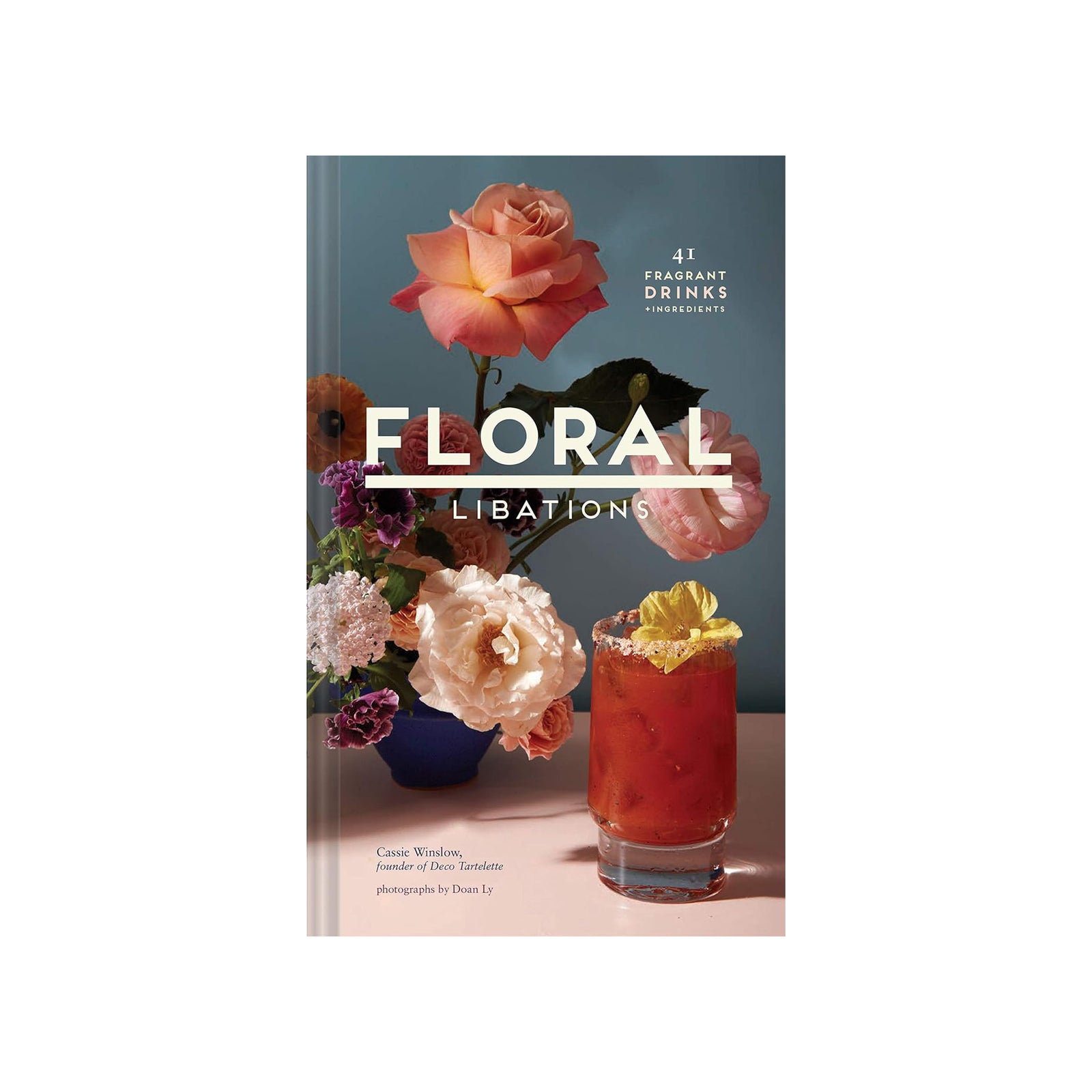 Book cover of 'Floral Libations' with flowers and a cocktail.