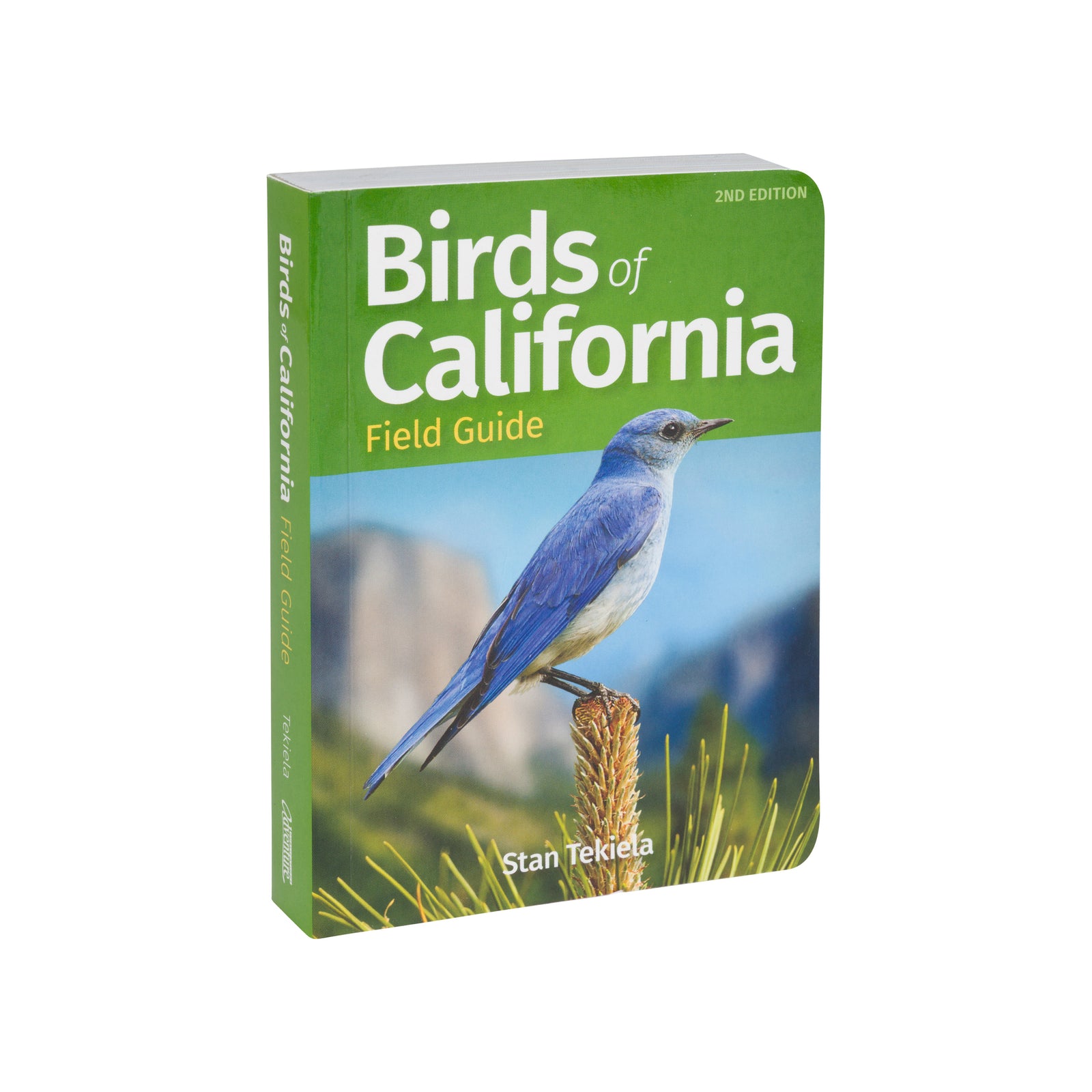 Book titled 'Birds of California Field Guide' with a blue bird on the cover
