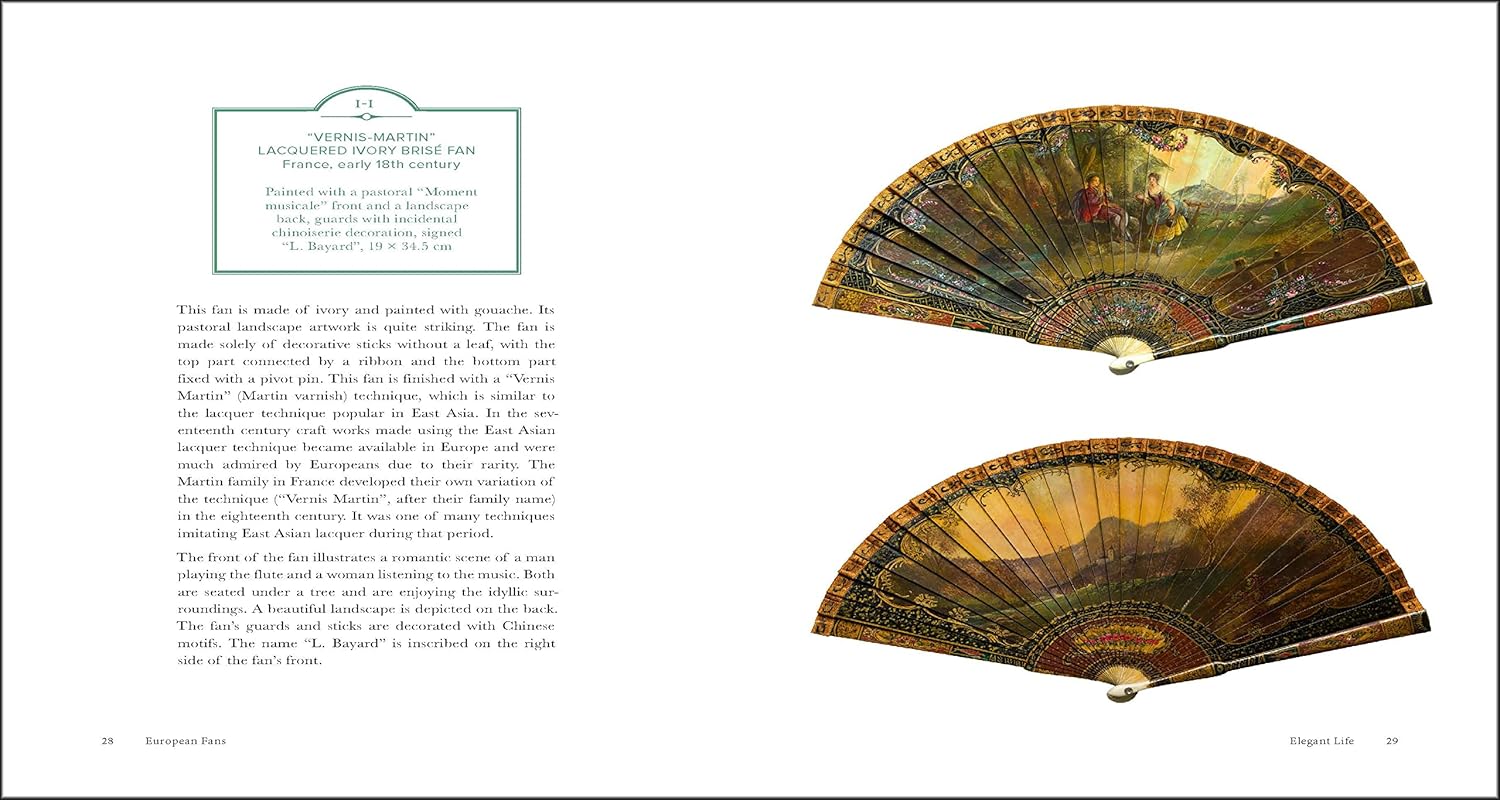 European Fans - The Untold Story focuses on fans made in the French Rococo style that was so popular in the 18th century, as well as the revival in the 19th century. The book goes over style, themes, and production of these stunning handheld fans that also double as works of art.  248 pages Hardcover
