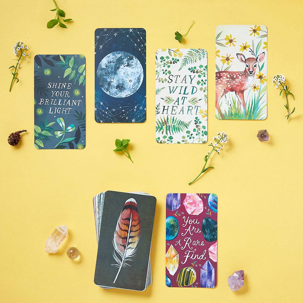 This oracle deck How to Be a Wildflower has floral, fruit, and wildlife symbolism & imagery to summon your inner calm and guide you throughout your day or week. Let these cards help guide you while being inspired by the natural wonder of our world.  Deck of 78 cards Dimensions: Approx. 3.8" x 1.6" 6"