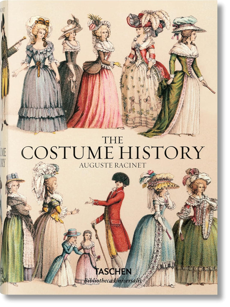 Auguste Racinet’s Le Costume historique was known as the most comprehensive study of clothing. Covering the history of costume from Eskimo attire to French couture, this is an encyclopedia for designers, artists, illustrators, and historians, and anyone interested in the history of clothing. 749 pages Hardcover