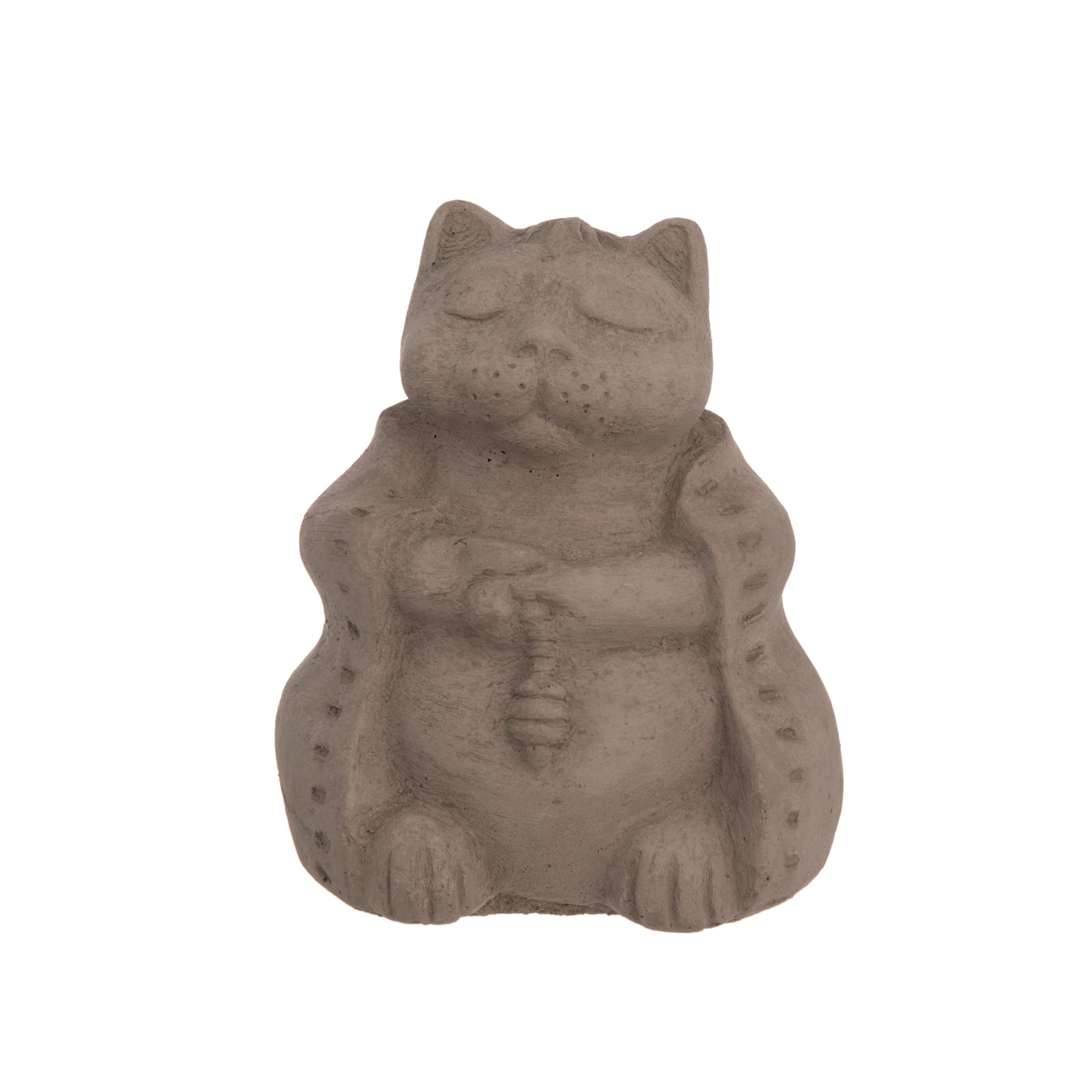Decorative stone cat figurine on a white background