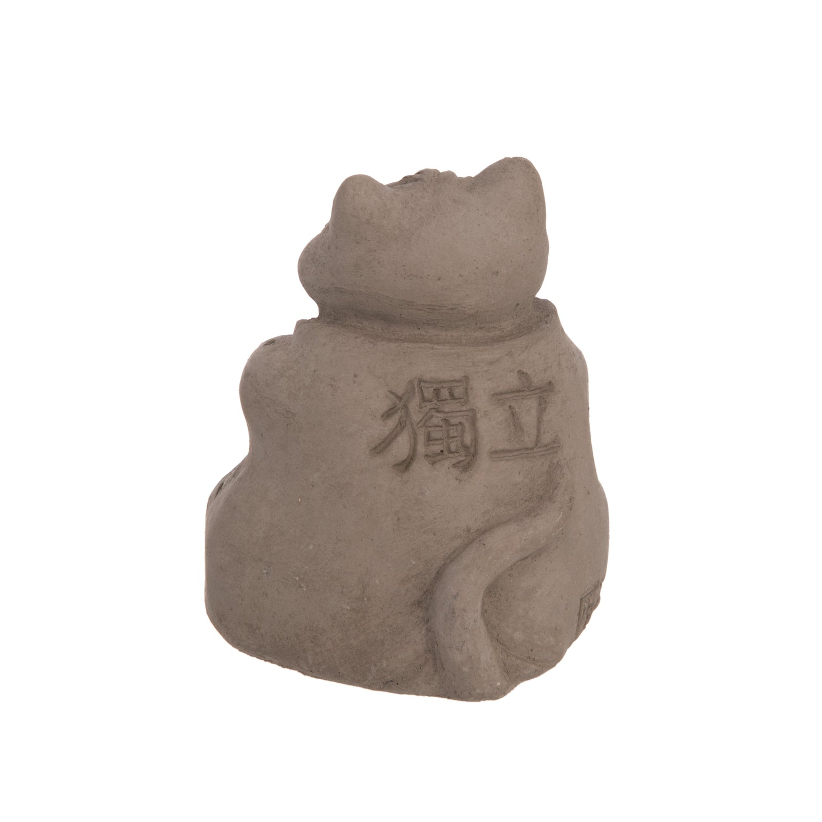 Decorative stone cat figurine on a white background