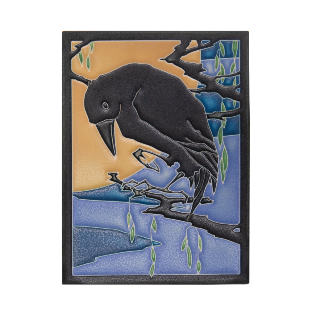 Artist Yoshiko Yamamoto is a self-taught block printmaker who fuses Japanese design sensibility with craftsmanship. In this collaboration with Motawi Tiles, Yamamoto draws on fascination with the raven to create an art piece. Ceramic art tile Dimensions: Approximately 5 7/8” x 7 7/8” Tiles are 5/8" thick 