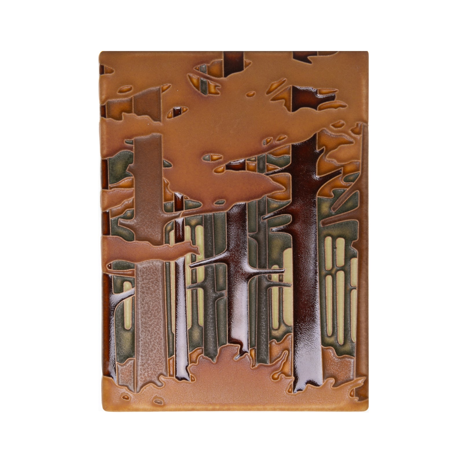 Based on Addison LeBoutillier’s original tile series “The Pines,” produced by Boston’s Grueby Faience in the early 20th century, the Pine Landscape was Motawi’s first multicolored art tile. Approximately 5 7/8” x 7 7/8”. Motawi tiles are crafted by hand. Notch at the back for hanging. Tile stand sold separately.