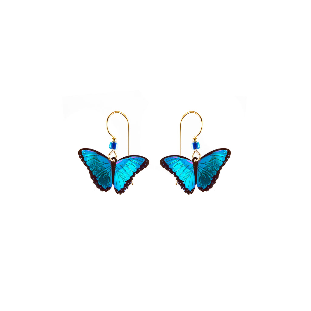 Whether you want to transform your look or wear a symbol of change and endurance this stunning pair of delicate blue butterfly earrings are sure to flutter their way into your heart. • Niobium • Gold filled ear wires • 1 1/8" l. x 1" w.