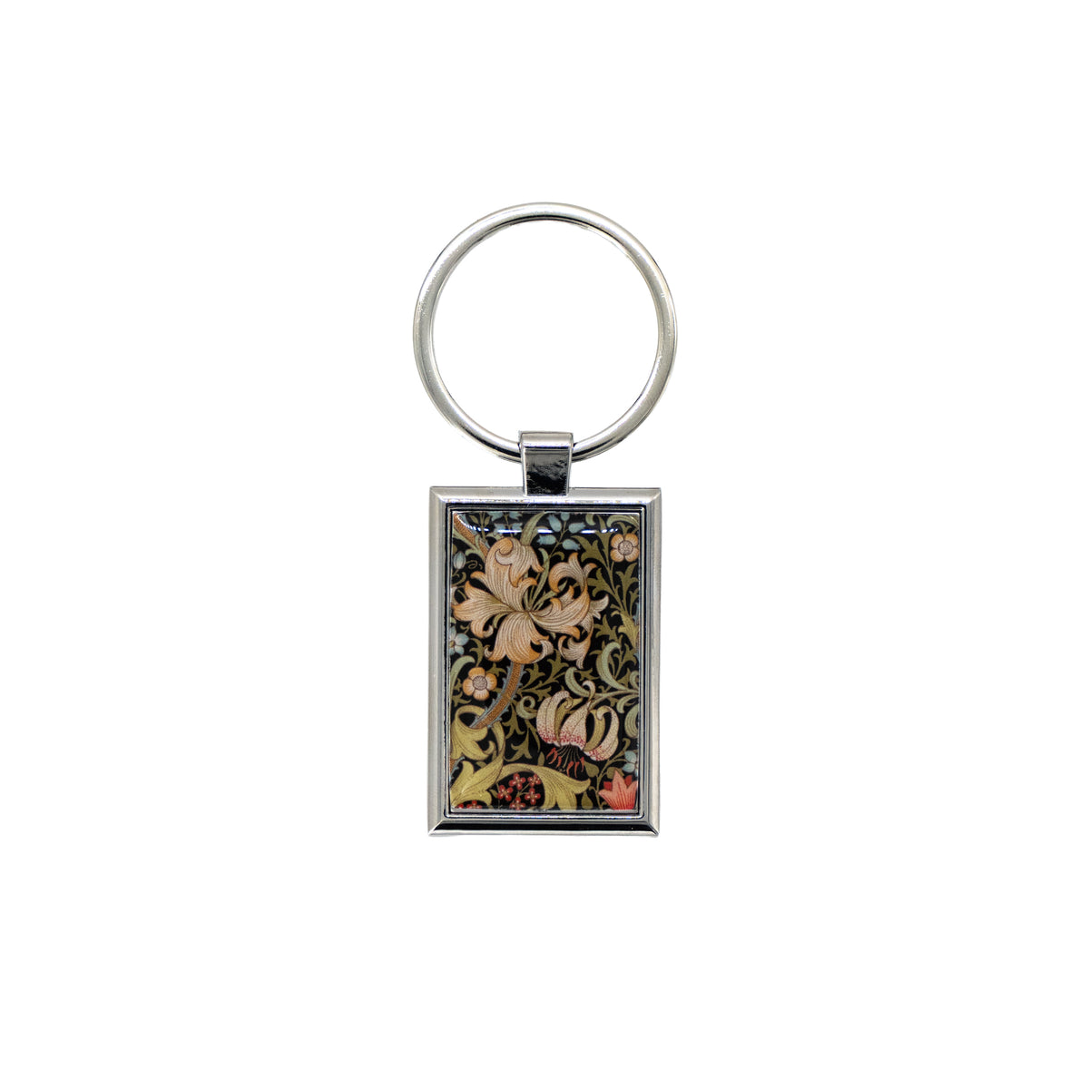 Rectangular keychain with floral design on a white background