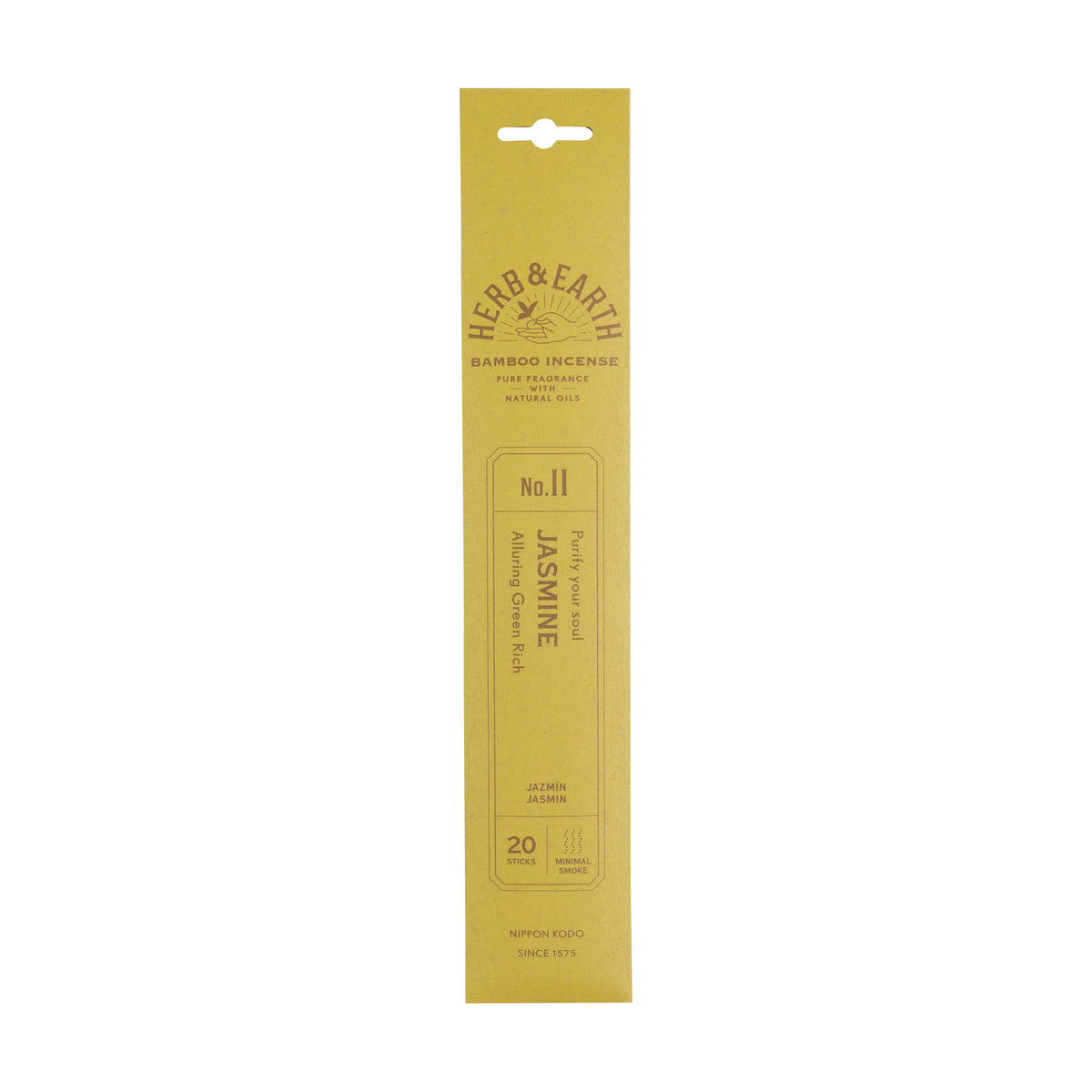 Herb & Earth bamboo jasmine incense with packaging on a white background