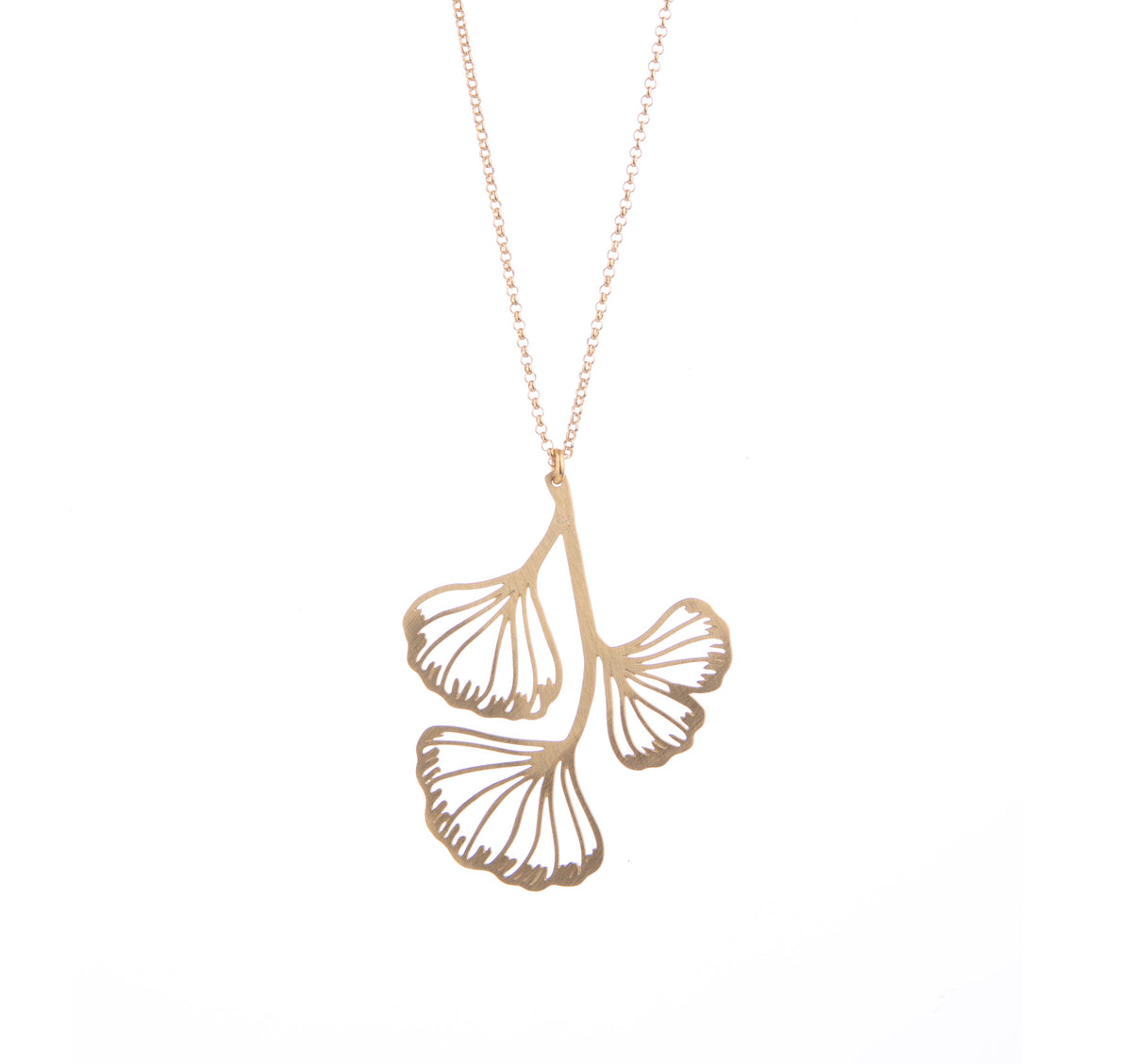 The fan-shaped ginkgo leaves are celebrated in this gold-plated necklace. This ginkgo necklace would look stunning as an addition to any outfit. Pair with other gold jewelry or wear on its own. Dimensions: Pendant - Approx. 1.5&quot; x 2&quot;, Chain - Approx. 16&quot;-21&quot; Material: Gold-plated brass Nickel-free Made in Spain
