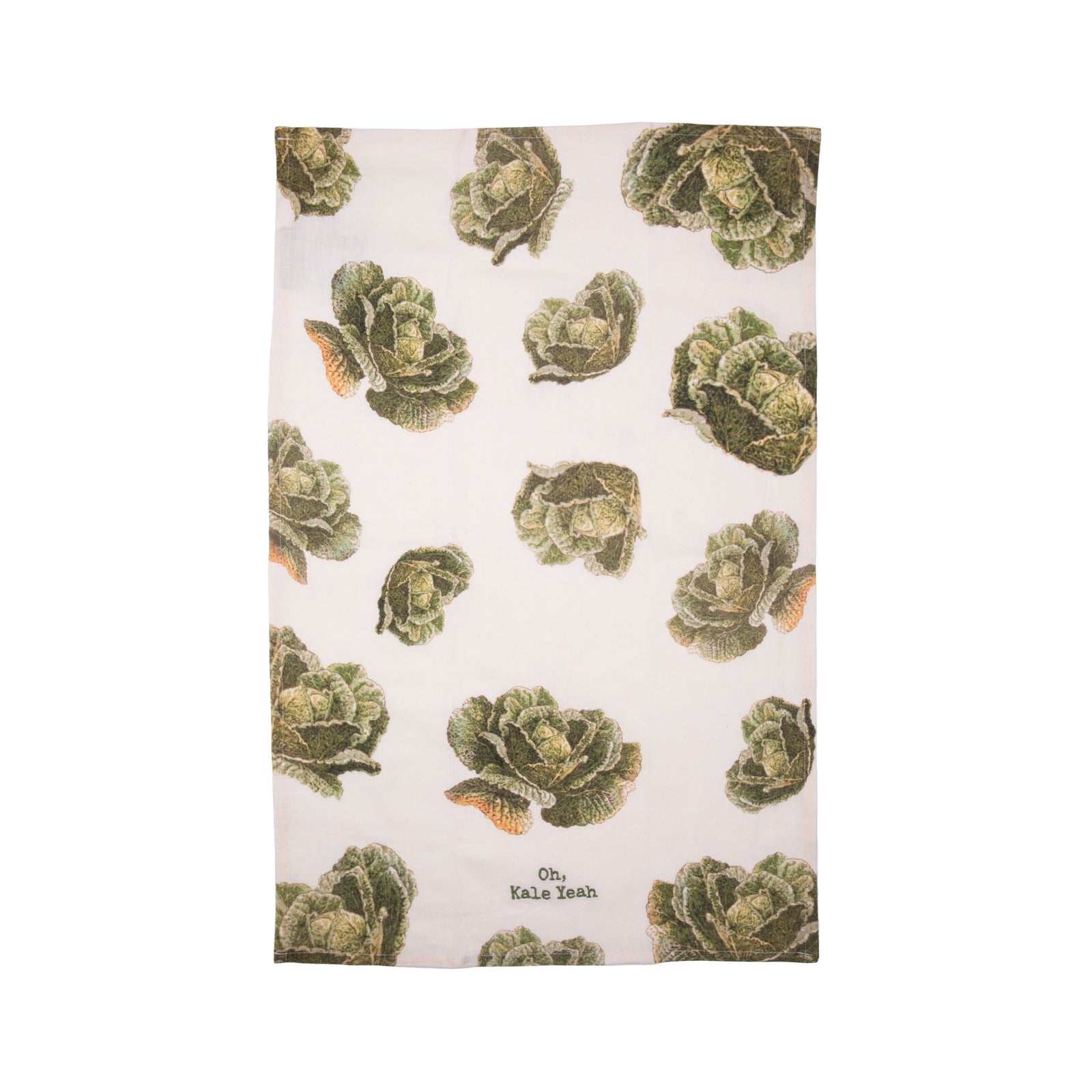 Kale us crazy, but this cotton linen blend tea towel is unbe-leaf-ably cute! Any fan of puns as well as this leafy vegetable is sure to love this vintage-inspired tea towel to add a little veggie humor for the kitchen. Features a cotton tape loop in the corner for easy hanging Materials: 70% cotton, 30% linen 