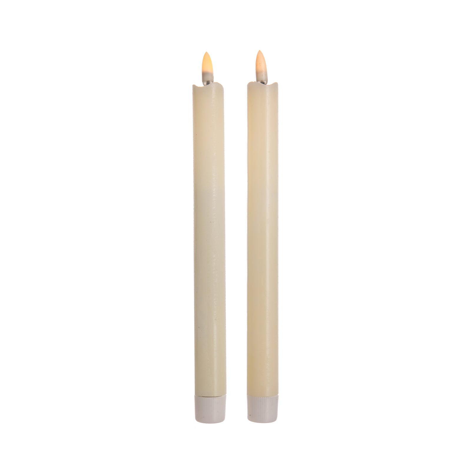 Capture the essence of a real flame with this set of two 10" taper LED candles. Coated in smooth wax, these ivory candles are perfect for setting the ambiance without the mess of a melting candle.