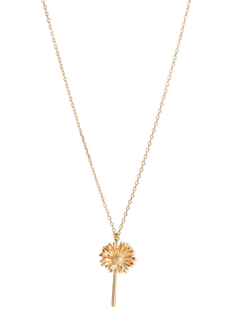 A pretty piece of jewelry with a golden glow, this sweet necklace features a petal-perfect daisy. This necklace will bring smiles to the wearer's face whenever they secure it around their neck. Material: 14ct gold plated brass Dimensions: Chain length: can be worn at 16" or 18". Daisy pendant: 0.75" x 0.4".