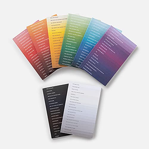 Read the rainbow with The Color of Books, a collection of eight blank notebooks that evoke the full color spectrum, as represented by 160 different book titles. Each brightly hued notebook cover in The Color of Books features a collage of book titles in a specific color family. Dimensions: approx. 4" x 2" x 6" 